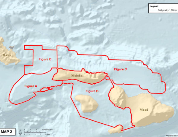 Areas around the Maui 4-Island Complex, where certain U.S. Navy activities will be limited under the settlement. (Larger Map)